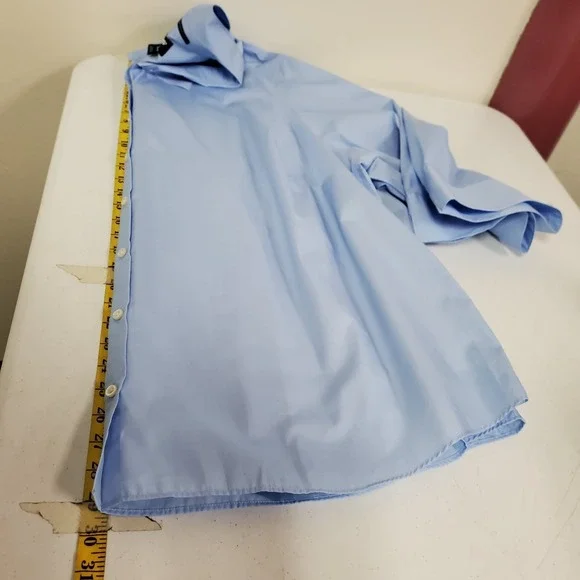 Lands End Womens Wrinkle Free 3/4 Sleeve Button Up Top Size 32W Blue Office - Picture 9 of 11